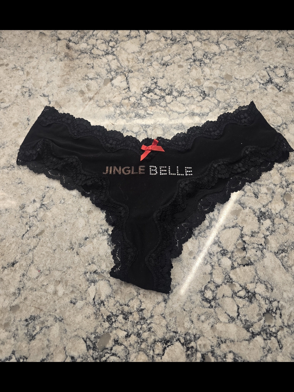 Victoria's Secret Black Lace Bikini Panty with Red Bow